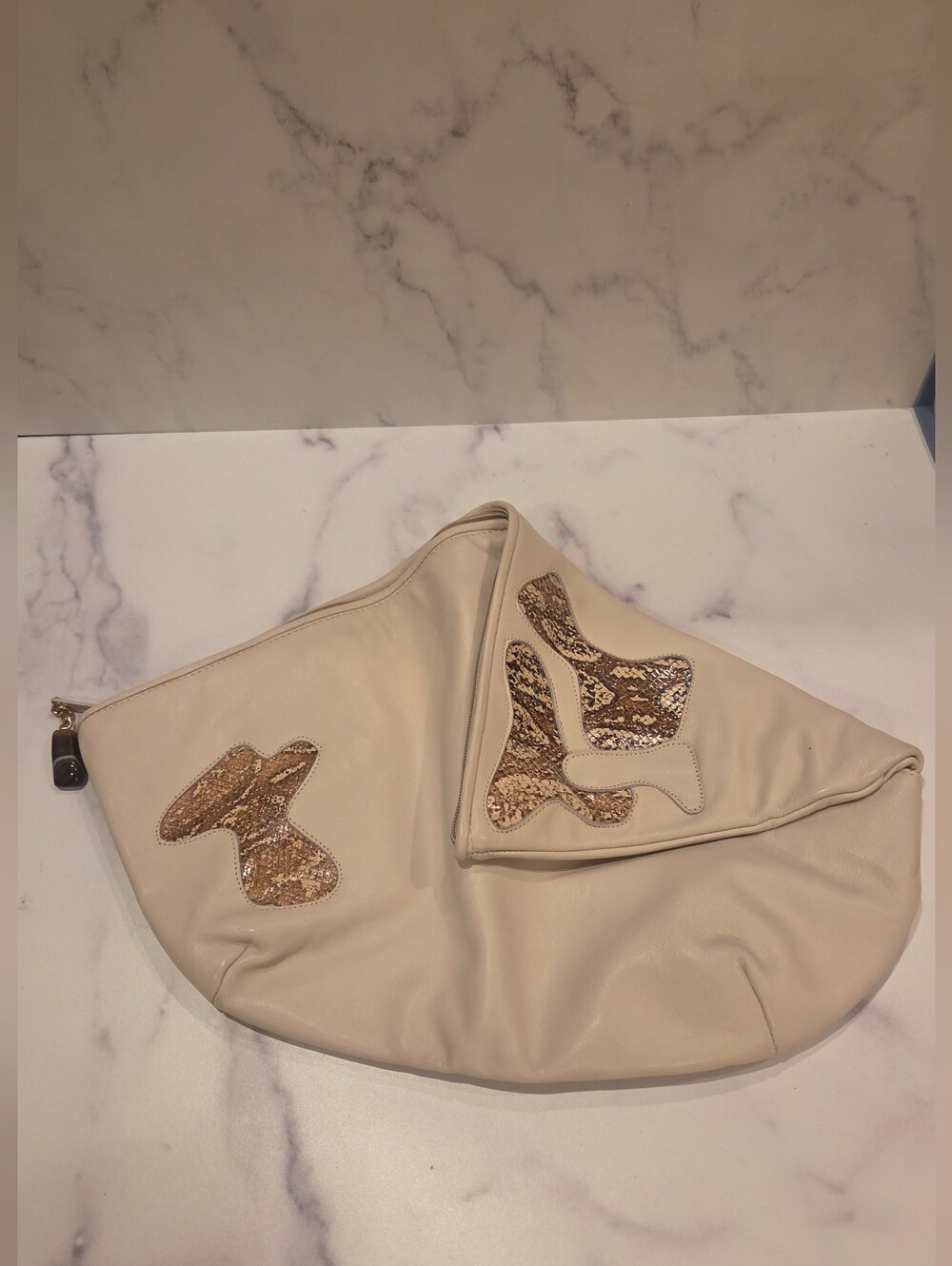 80's oversized leather clutch with faux snake details
